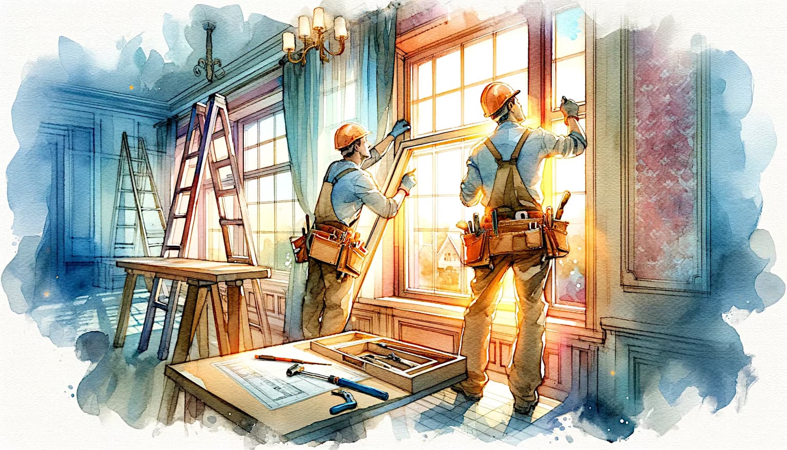 Contractors retrofitting windows in a historical house in California